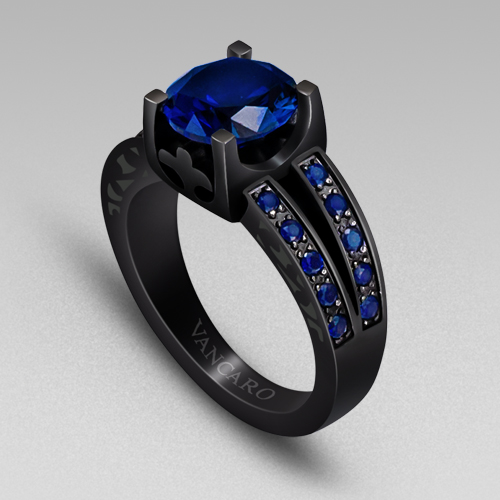 ... Sapphire Cubic Zirconia Titanium Steel Black Wedding Ring for Women